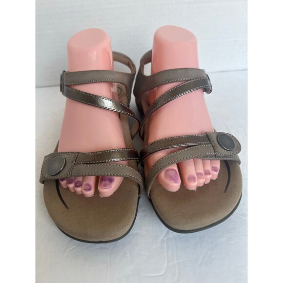 AETREX JESS Smoke Brown Adjustable Quarter Strappy Orthopedic Comfort Sandals 10 - Picture 3 of 11